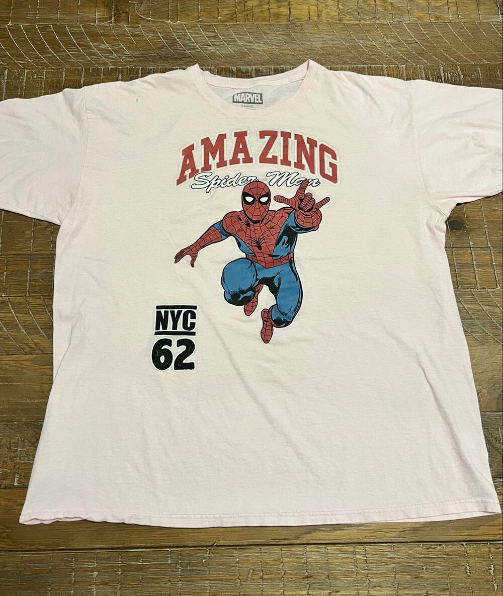 Marvel Comics Retro Spider-Man Pink T-shirt Vintage-Style Graphic Some Flaws